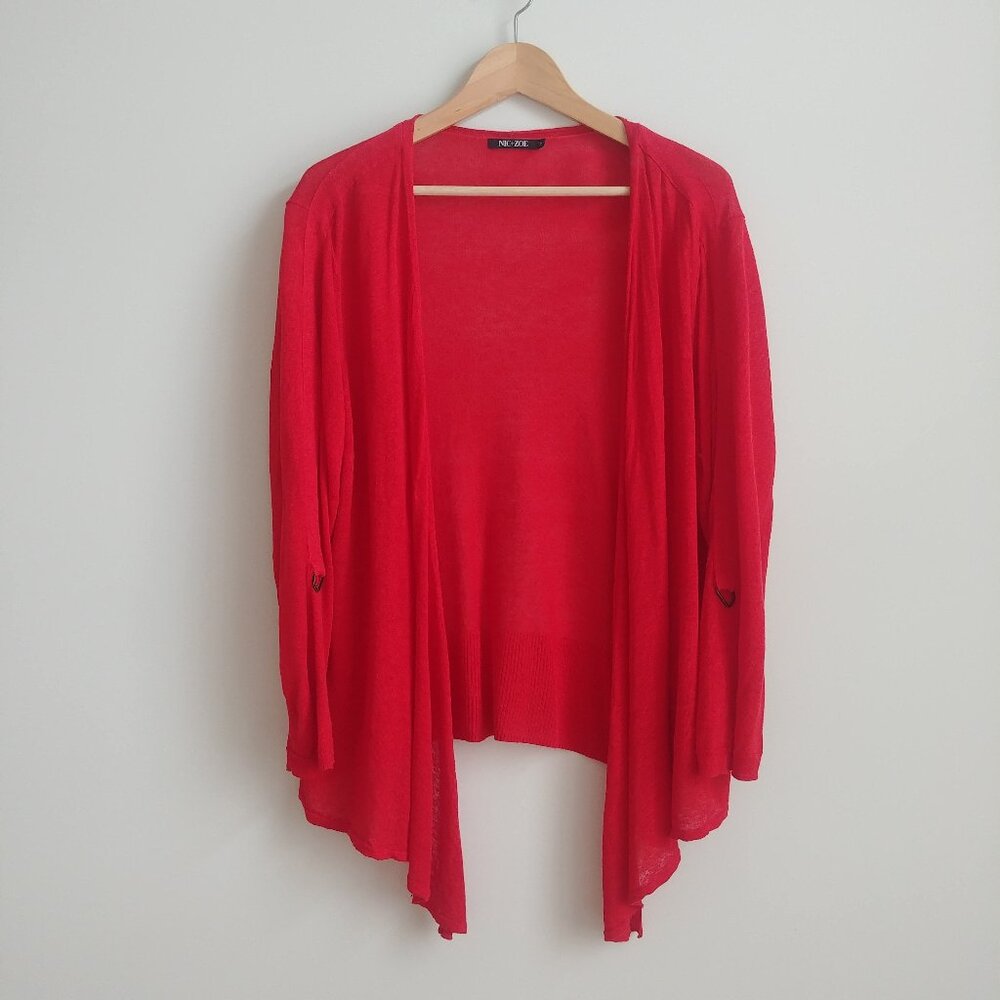 Nic+Zoe 1X lightweight flowy linen blend open front red cardigan sweater